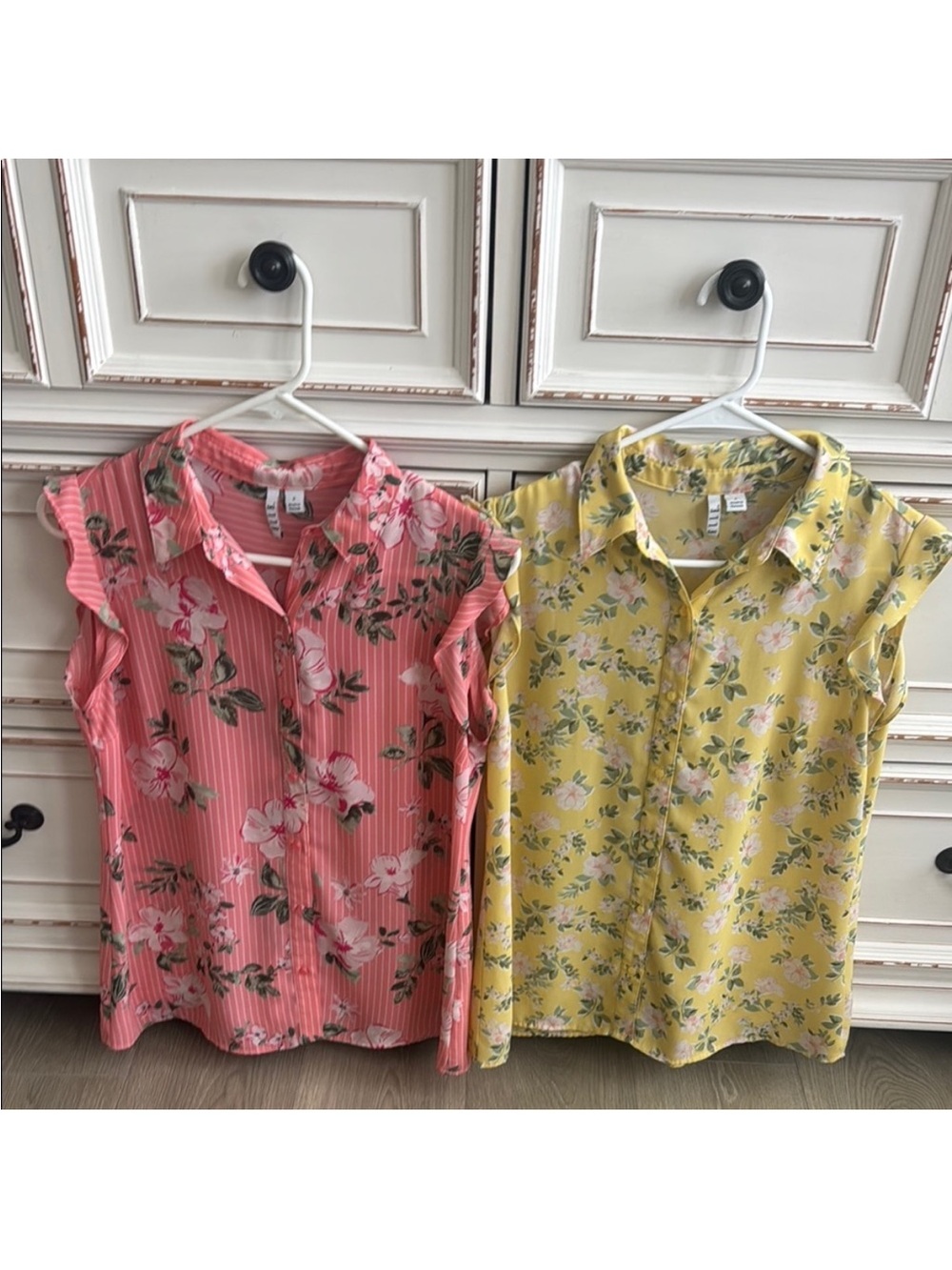 Women 2-pack Elle Pink and Yellow Floral Blouses Lightweight Summer Tops Small - Picture 7 of 8